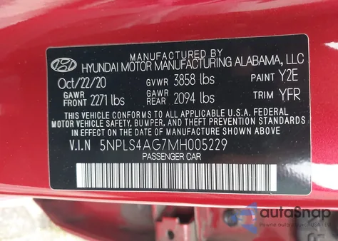 2021 Hyundai Elantra Sel z USA, uszkodzony, nr VIN 5NPLS4AG7MH005229